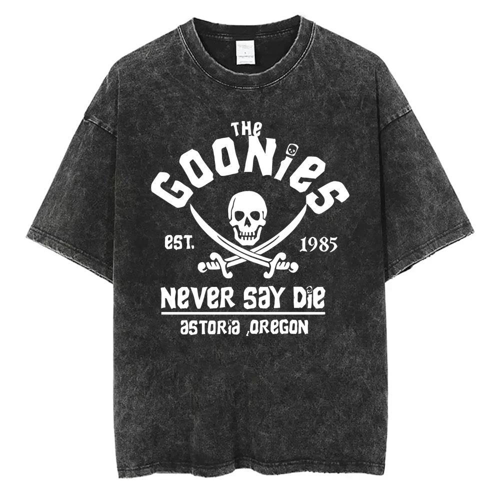 Classic Funny Movie The Goonies Never Say Die Vintage Washed T Shirt Best Famous Skeleton Graphic T-shirt Oversized Tshirt Unisex