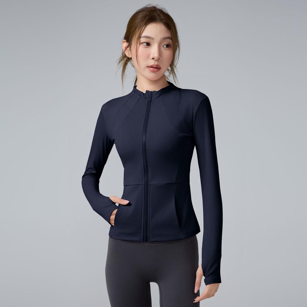 Dámský top na jógu s dlouhým rukávem a zapínáním na zip se stojáčkem