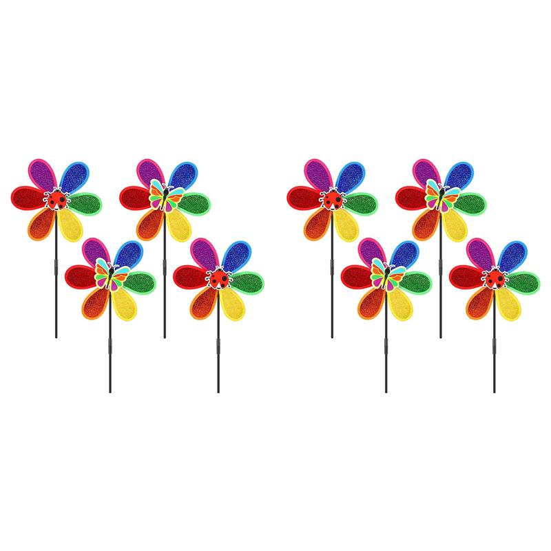 8 шт. Вертушки для сада, Цветные цветочные радужные садовые ветряки, Ветряные вертушки для газона, Садовые ветряки