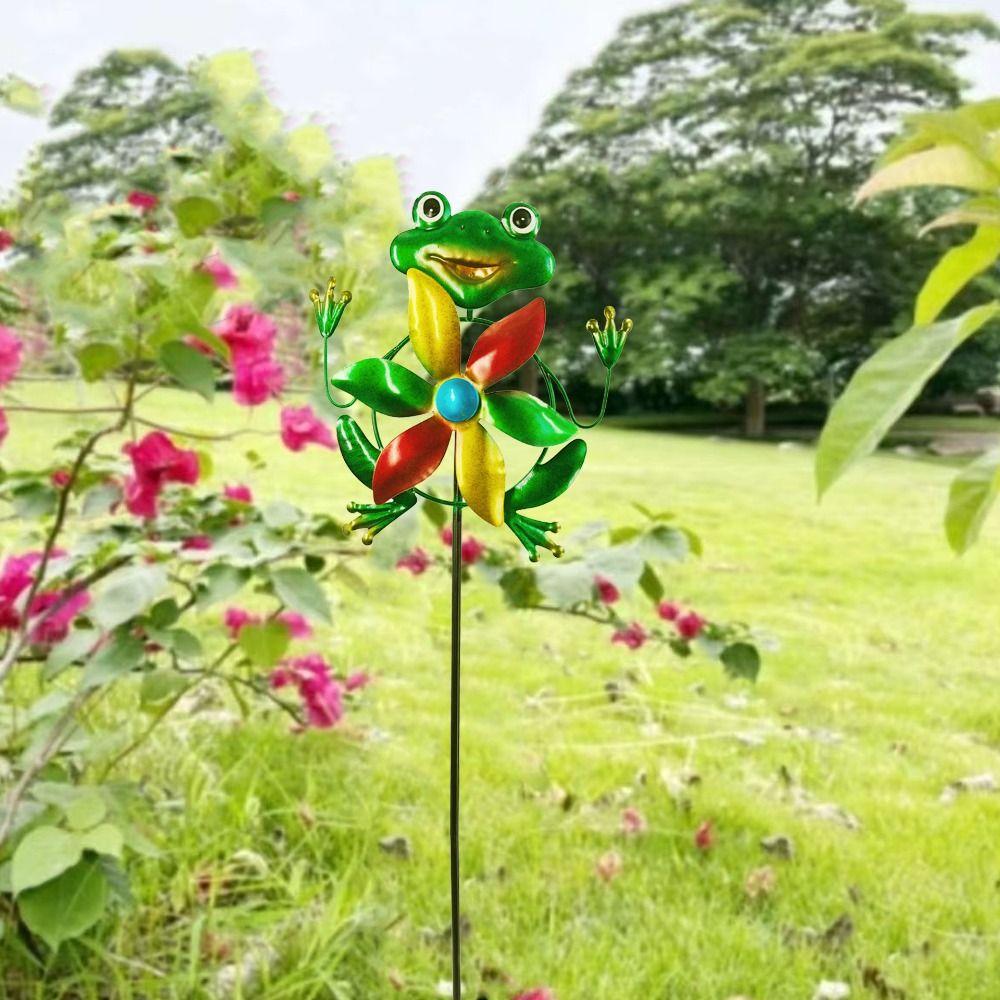 Rotating Frog Shape Wind Spinner Removable Creative Metal Windmill Sculpture Iron Durable Wind Collectors Rotator Patio