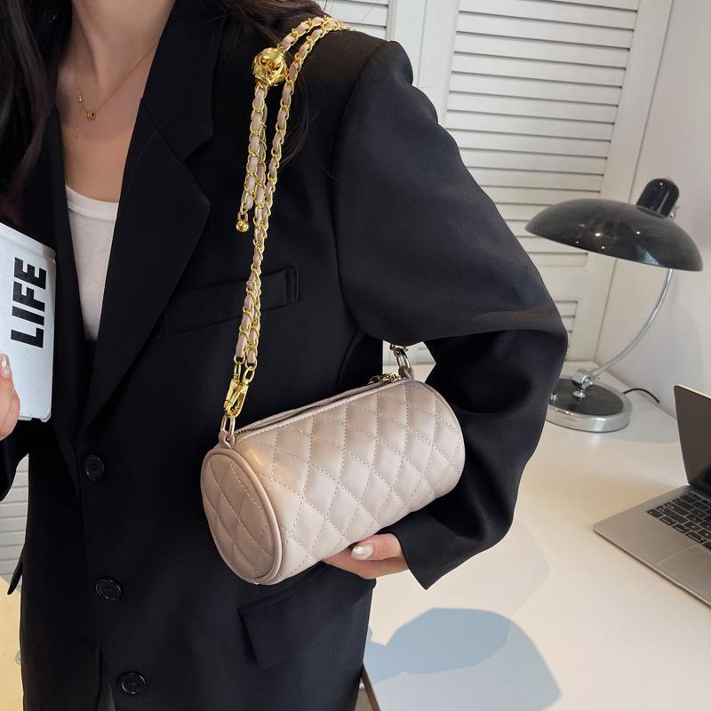 Rhombus cylinder bag women's new trendy texture versatile chain oblique span bag fashionable shoulder bag