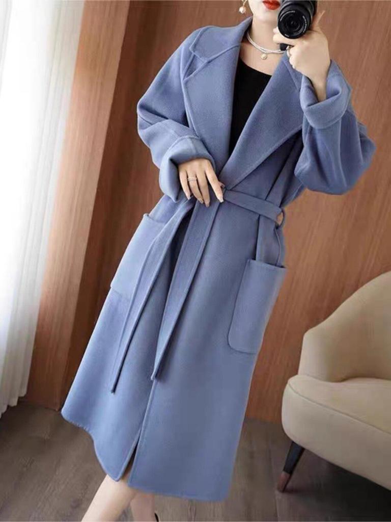 Manteau en laine ample mi-long pour femme, double face en cachemire, Automne/Hiver, style coréen