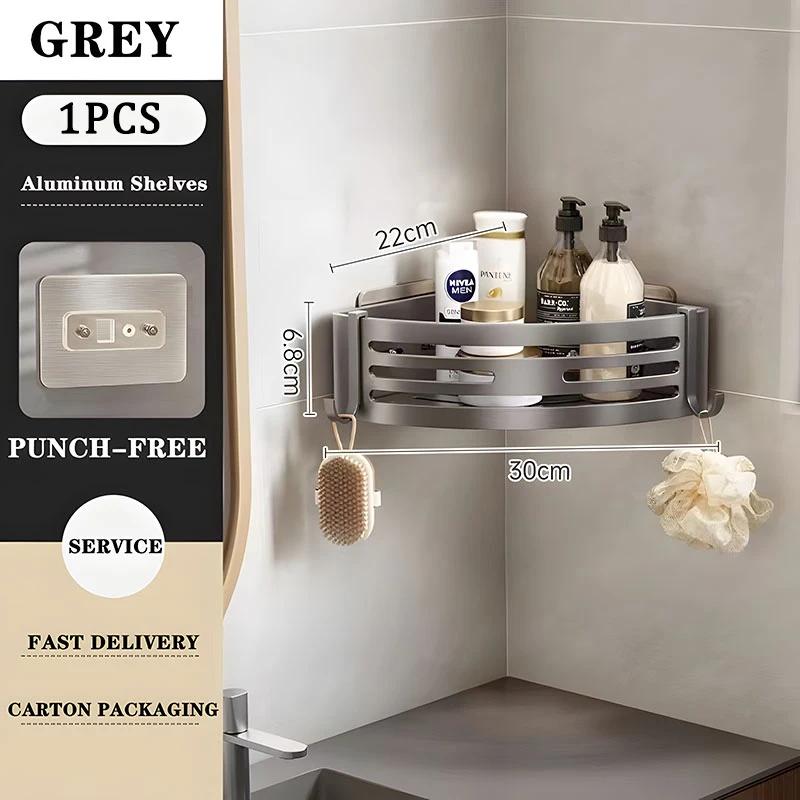 3PCS Bathroom Triangle Shelf Space Aluminium Wall Corner Wall Mounted No Hole Light Luxury Toilet Storage Shelf