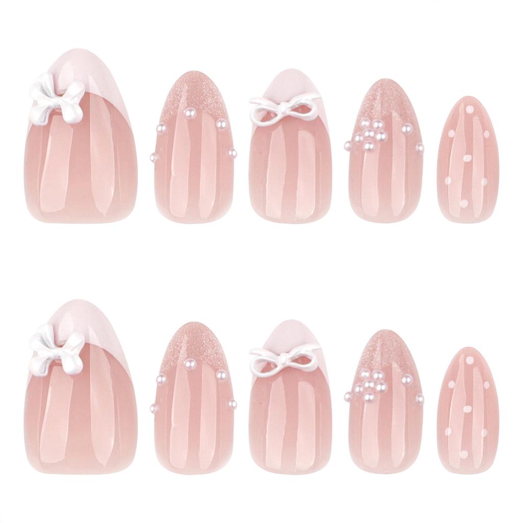 Cat-Eye White Bowknot Fake Nails 24 Pieces Elegant Design Comfortable ABS Material For Wedding Party Daily Use