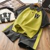 Costum de vară pentru băieți Potrivire culori Costum Polo cu mânecă scurtă Casual Copii de vârstă mijlocie Guler Stil occidental Costum din două piese