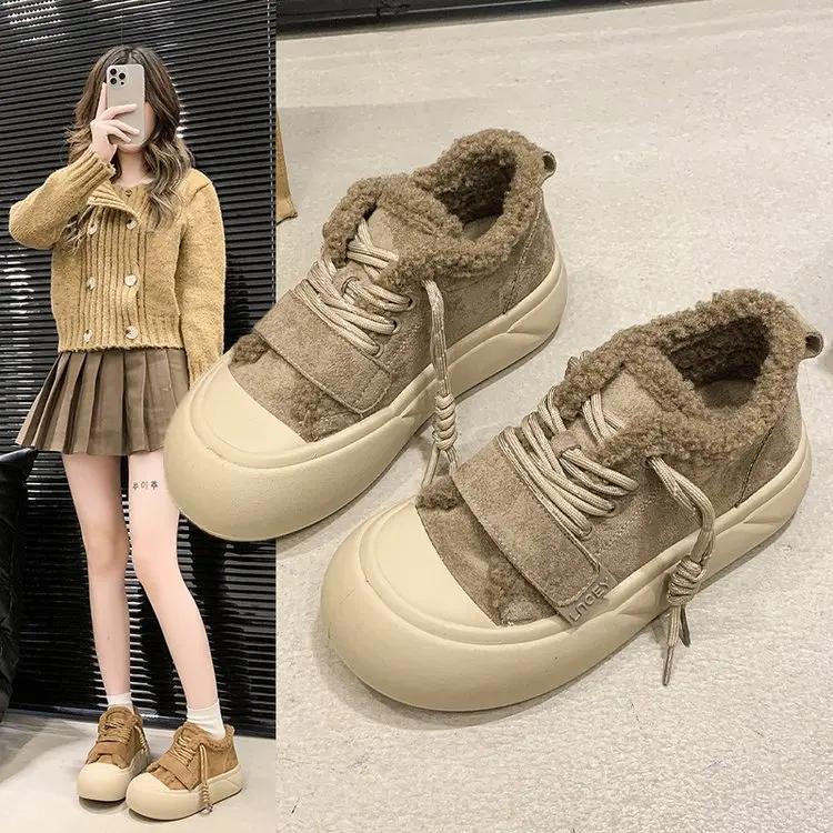 Fashion Winter Add Velvet Female Thick Sole Female 2024 New Fashion All-match Increase Soft Sole Breathable Cotton Shoes