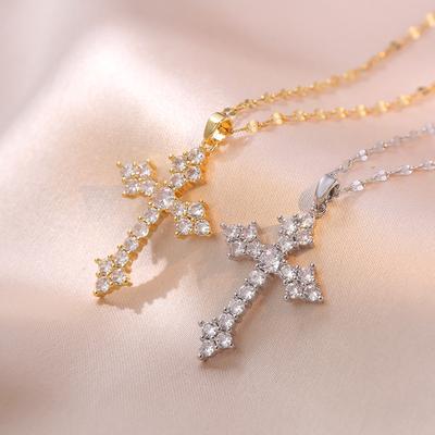 Cross Pendant Necklace for Women Fashion Stainless Steel Chain Zirconia Necklaces Wedding Party Jewelry Accessories