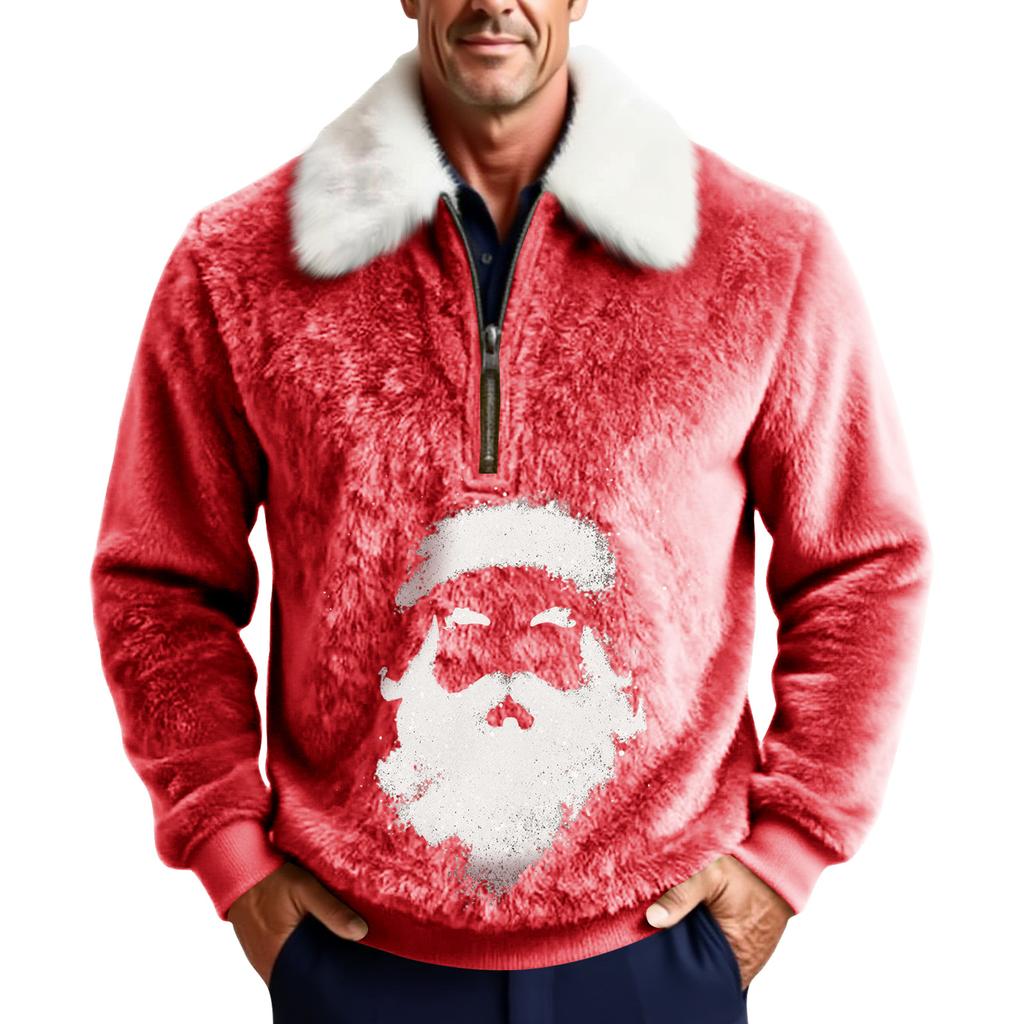 Men's Christmas Print Stand Collar Fleece Sweatshirt