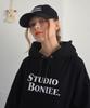 [Fleece Lined Selection] Logo Typo Oversized Hoodie Black