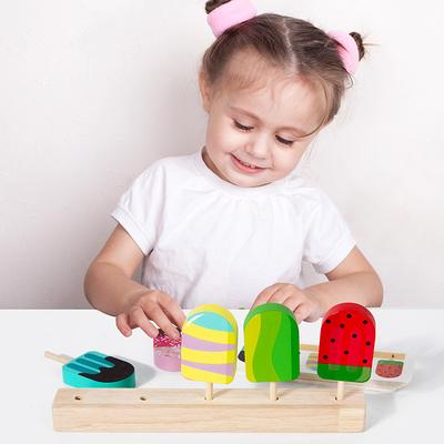 Drewniane Zabawki Lody Udawana Zabawa Jedzenie Lód na Patyku Zestaw Kuchenny Sklep Gry Montessori Zabawa w Role Zabawki Edukacyjne dla Dzieci 3+