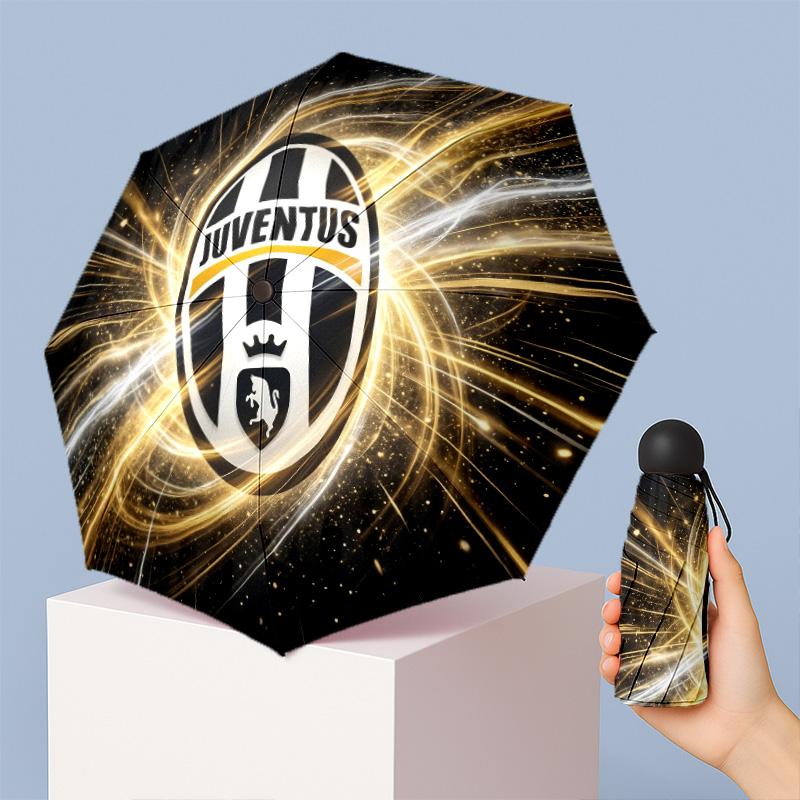 Ombrello Pieghevole Compatto Antivento Impermeabile Leggero con Stampa Pattern Juventus FC, Mini 5 Pieghe, 8 Stecche, Portatile