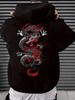 Vintage Orientalische Gewundene Drachen Rote Flammen Detail Grafik Uni Schwarz Übergroßer Hoodie für Herren, Hip Hop Tägliche Sport Streetwear Kapuzenpullover