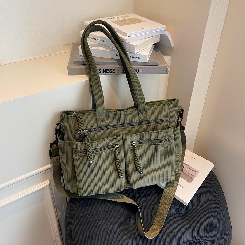 

Новая повседневная сумка-тоут большой вместимости женская осенне-зимняя модная вельветовая сумка-тоут сумка через плечо зелёный