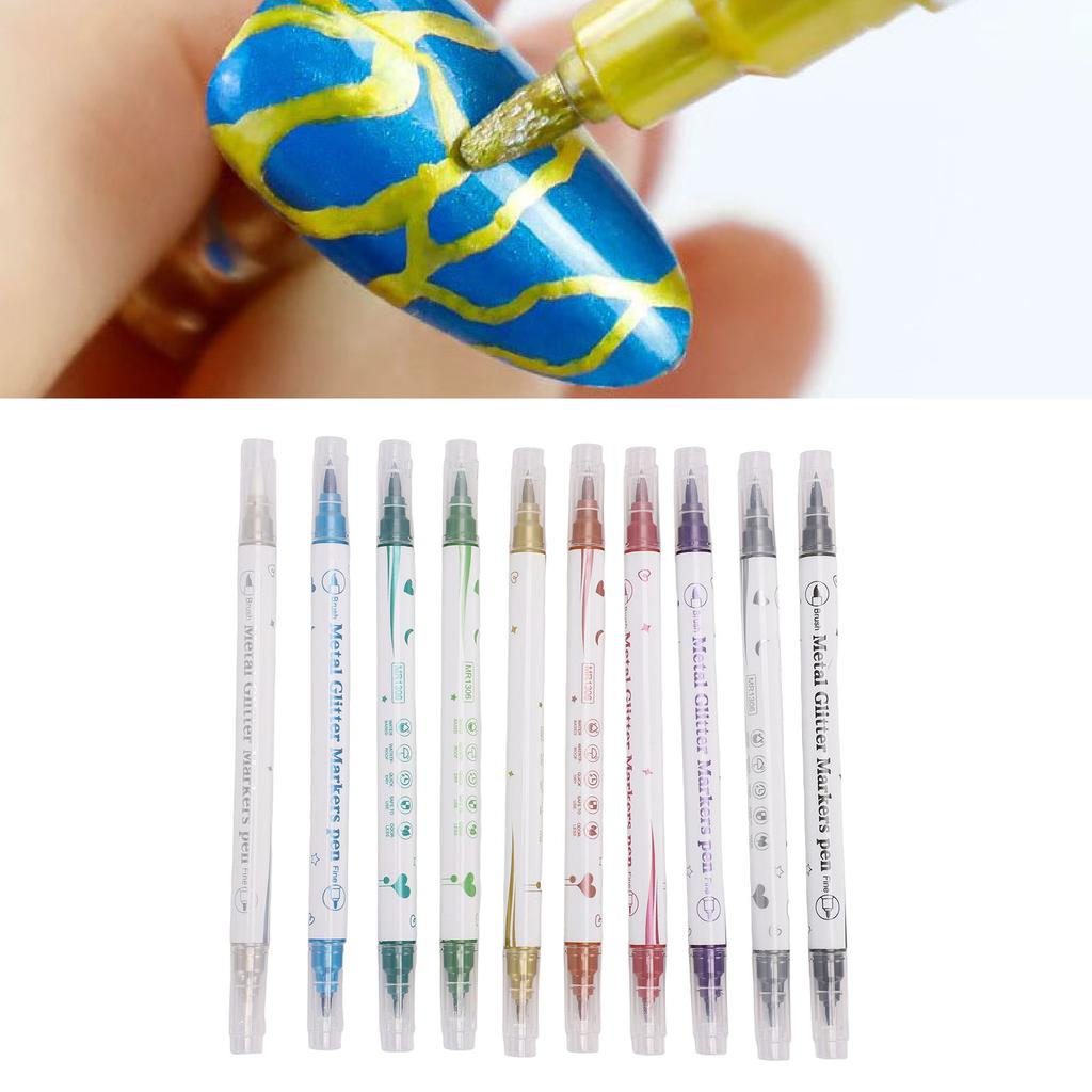 10 Colors Double Ended Nail Marker Pens Graffiti Dotting Drawing Liner Acrylic Nail Art Pen for