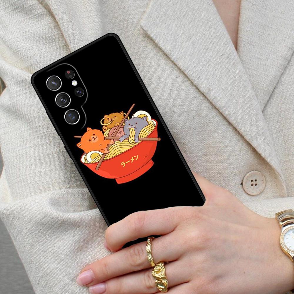 Ramen Cat Japanese Art Cell Phone Case for Samsung Galaxy S26 Ultra S25 S24 S23 S22 S21 S20 Note10 Cover