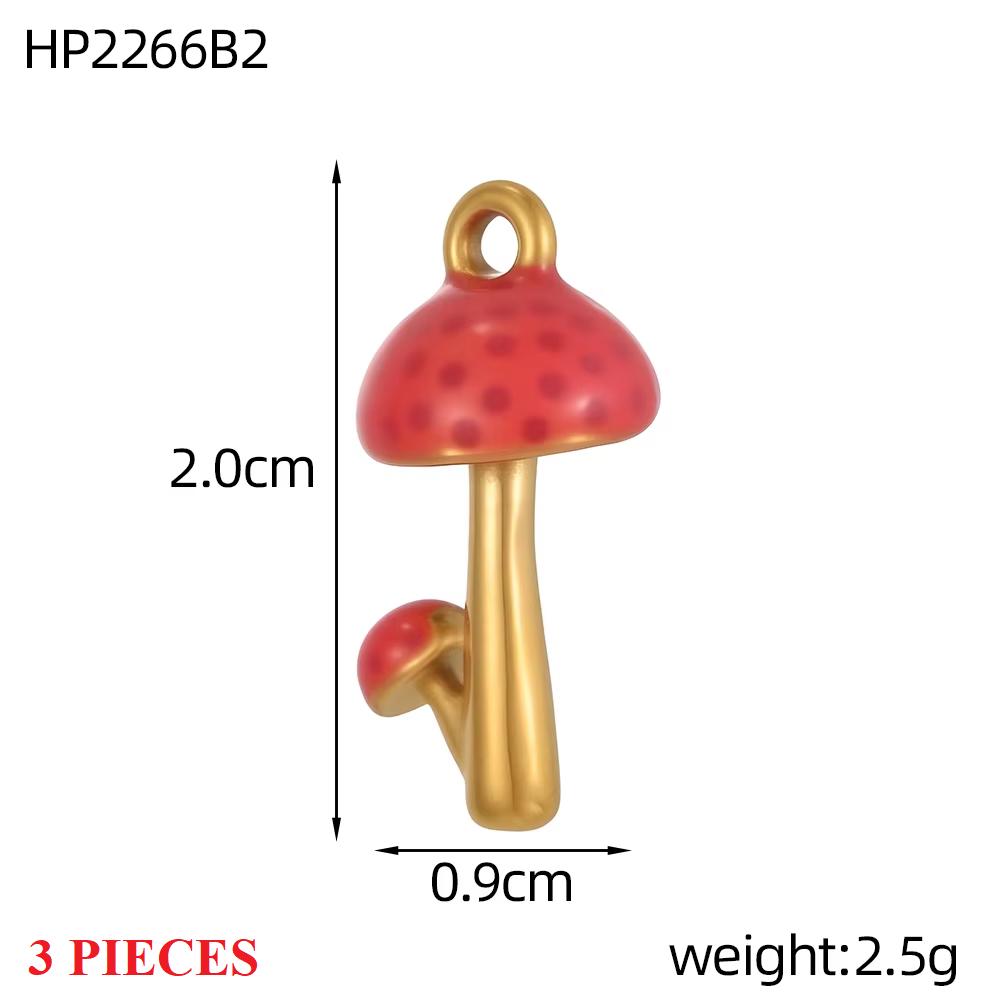 3PCS/LOT CARLIDANA Gold Plated Stainless Steel Charms, Cute 3D Mushroom Candy Fruit Pendants for DIY Bracelet Earring Jewelry