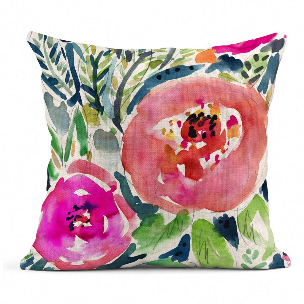 Watercolor Painting Pink Floral Linen Pillowcase Sofa Cushion Cover Home Decoration Can Be For You 40X40 50X50 60X60