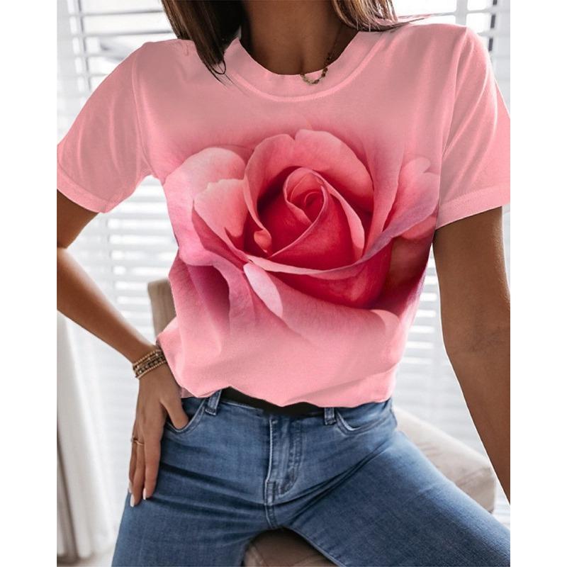 Sommer Rundhals 3D-Druck Top Modische Lässige Einfache Kurzarm Damen T-Shirts