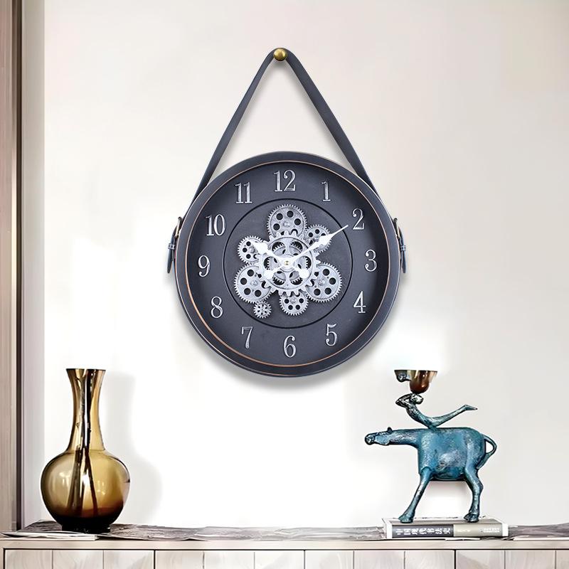 Retro Gear Belt Wall Clock Decorative Clock Creative Home Clock Industrial Style Wall Clock Silent Quartz Clock