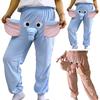Calças de pijama com estampa de elefante de desenho animado, pernas largas, design feminino, masculino, calças de salão, cós elástico, cintura média, calças de pijama
