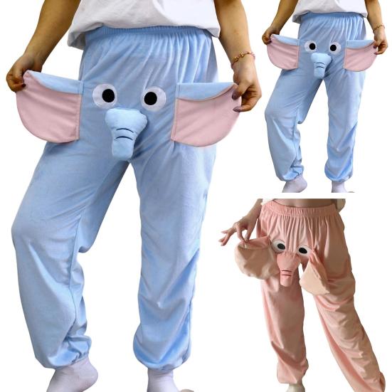 Calças de pijama com estampa de elefante de desenho animado, pernas largas, design feminino, masculino, calças de salão, cós elástico, cintura média, calças de pijama
