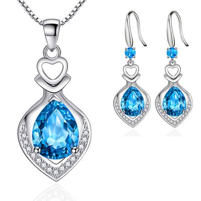 925 Sterling Sølv Vanndråpe Zirkon Anheng Halskjede Øredobber Smykkesett For Kvinner Bryllup Brude Luksus Juwellery Set
