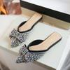 Paillette Bowknot Mules Woman Crystal&Beads Slippers Flats Low Heels Pantuflas Shoes Ladies Pointed Closed Toe Slides Flipflops