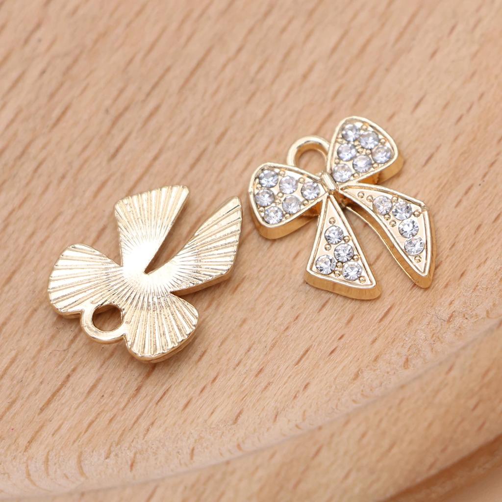 10Pcs Gold Plated Crystal Christmas Bow Charm Pendant For Jewelry Making Earrings Bracelet Necklace Accessories Diy Findings