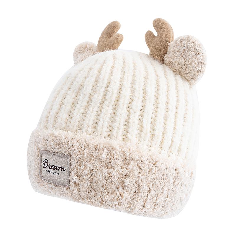 New Women Cute Plush Fur Warm Winter Hat Young Trendy Knitted Hat With Deer Horn Ear Girls Lovely Elegant Fur Winter Cap