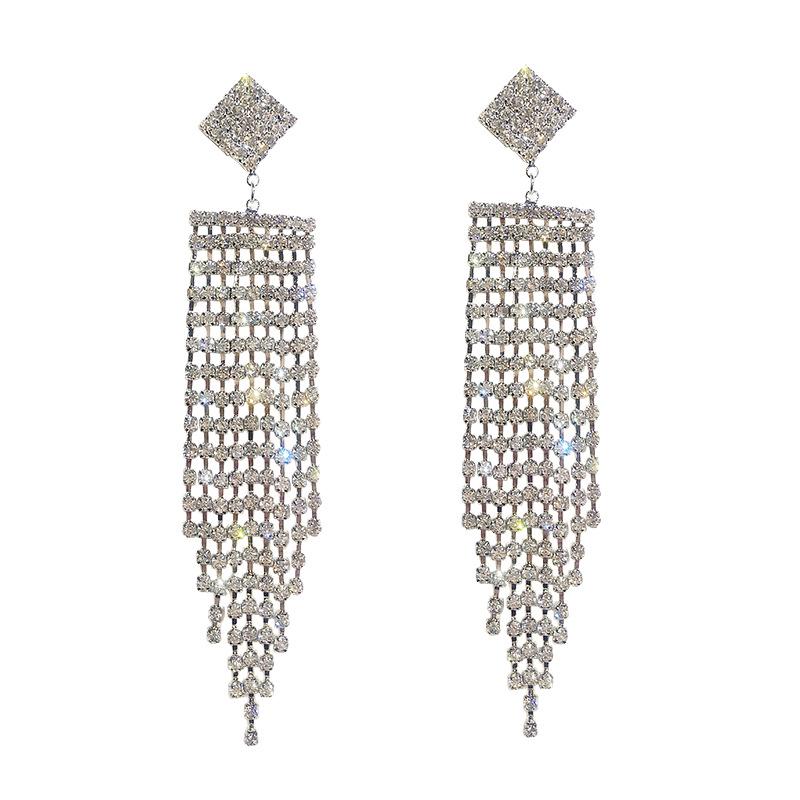 S925 Silver Needle Korean Fashion Diamond Tassel Earrings for Women
