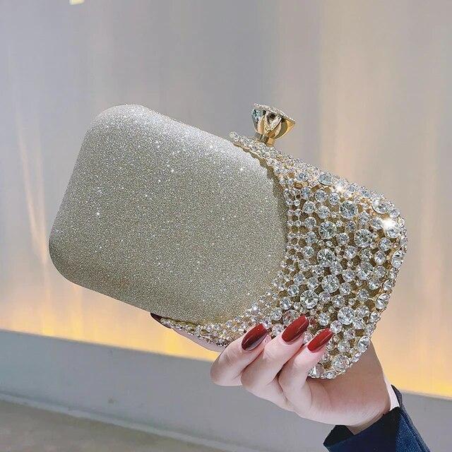 Borsa Pochette da Sera di Cristallo Matrimonio Borsa da Sposa Ballo di Fine Anno Scintillante Borse Pochette da Cena Strass Glitter Borsa a Mano Oro