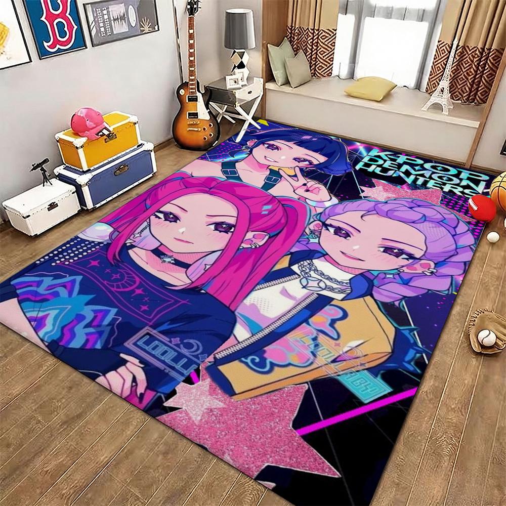 Kpop Demon Hunters Neon Stage Indoor Rug Nonslip Thick Carpet For Entryway Home Party Decor Valentine'S Day Gift