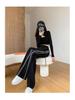 New Arrival Women's Black Side Stripe Patchwork Straight Leg Wide Pants – Trendy, Versatile, and Casual for Spring and Summer