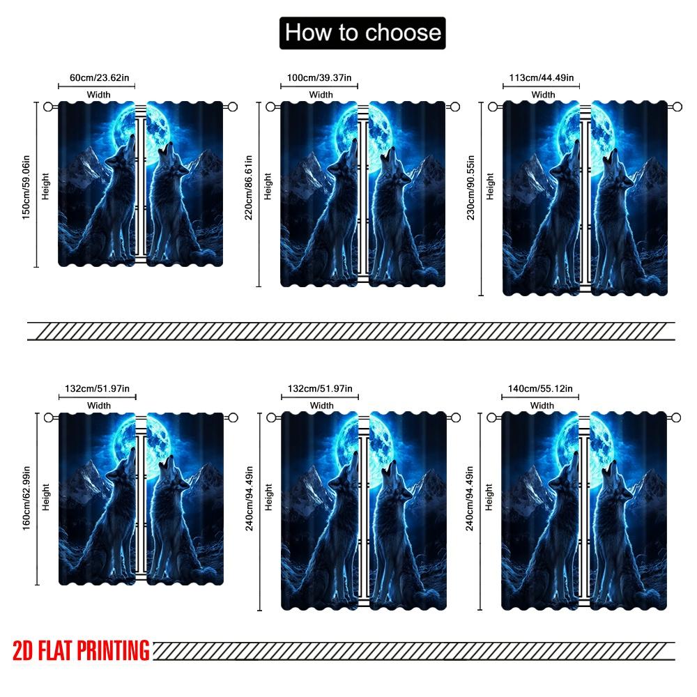 2pcs,2D Plane Printing Window Curtain Lunar Duet Versatile Durable Polyester (without Rod) Decorations For Home Ldeal for