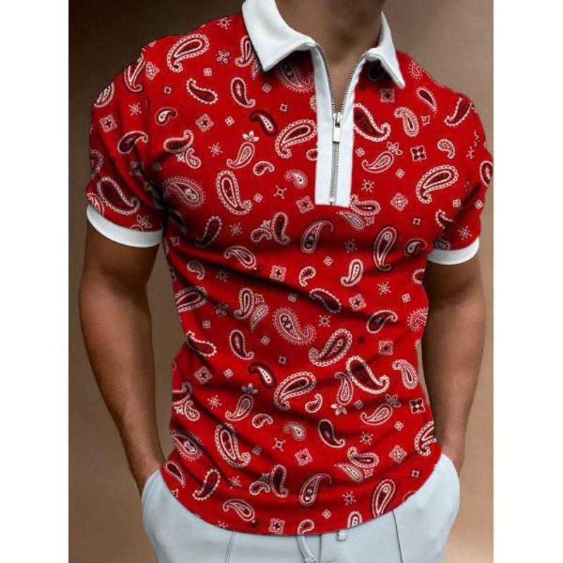 Pánská polokošile na zip s 3D potiskem, business casual košile s krátkým rukávem