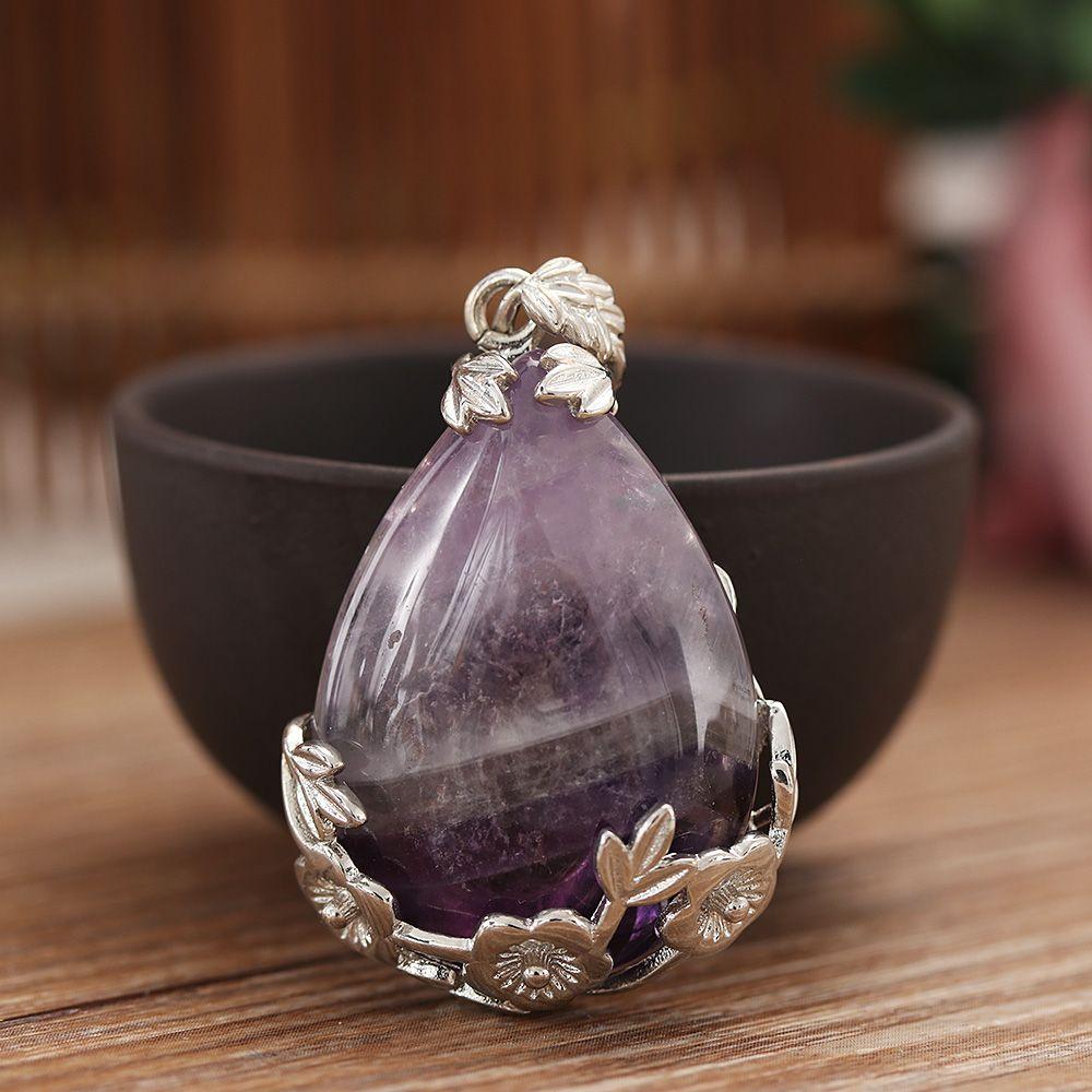 Water Drop Gemstone Crystal Stone Necklaces Pendants Natural Quartz Amethyst Agate Opal Turquoise