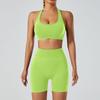 Yoga Outfit Women Seamless High Elastic Shorts Sports Bra Set With Moisture Wicking For Fitness And Running