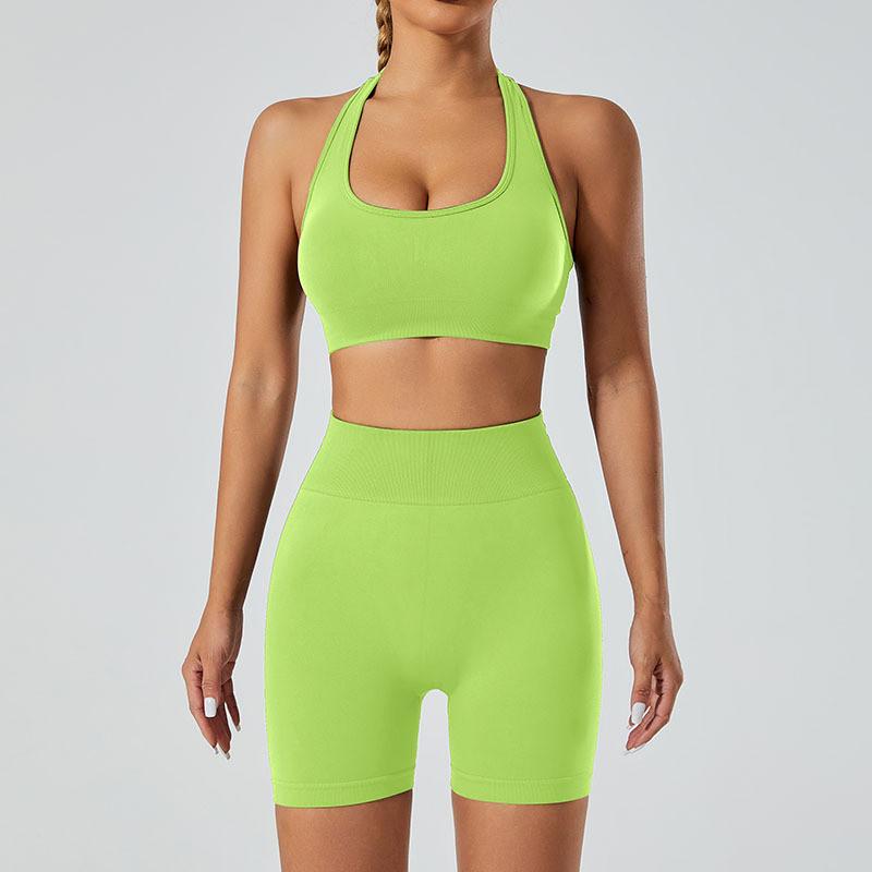Yoga Outfit Women Seamless High Elastic Shorts Sports Bra Set With Moisture Wicking For Fitness And Running