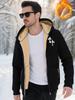 Men's Warm Fleece-Lined Hooded Jacket With Large Cross Inspirational Print-Casual Winter Outdoor Zip-Up Cardigan Winter Jacket