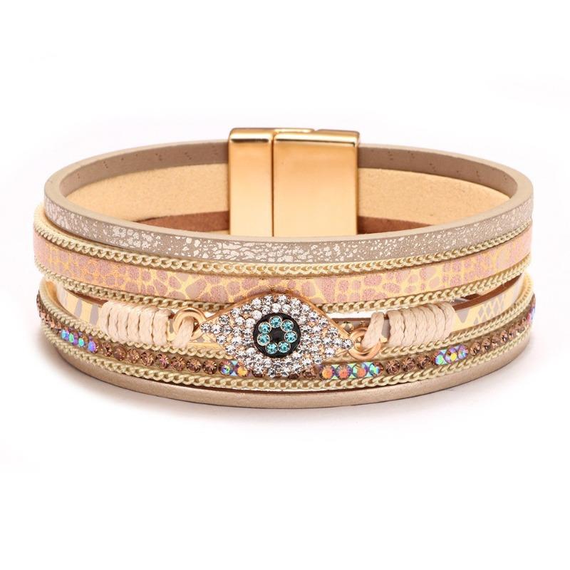 Boho Style Cross Bracelet, Light Luxury Micro-diamond Magnetic Buckle Bracelet, PU Leather Bracelet
