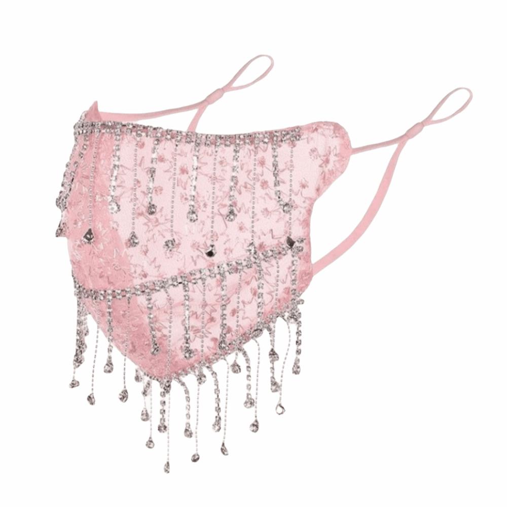 Strass Damen Schleier Maske Atmungsaktives Netz Quastenmaske Elegante Cosplay Maske Kostümzubehör