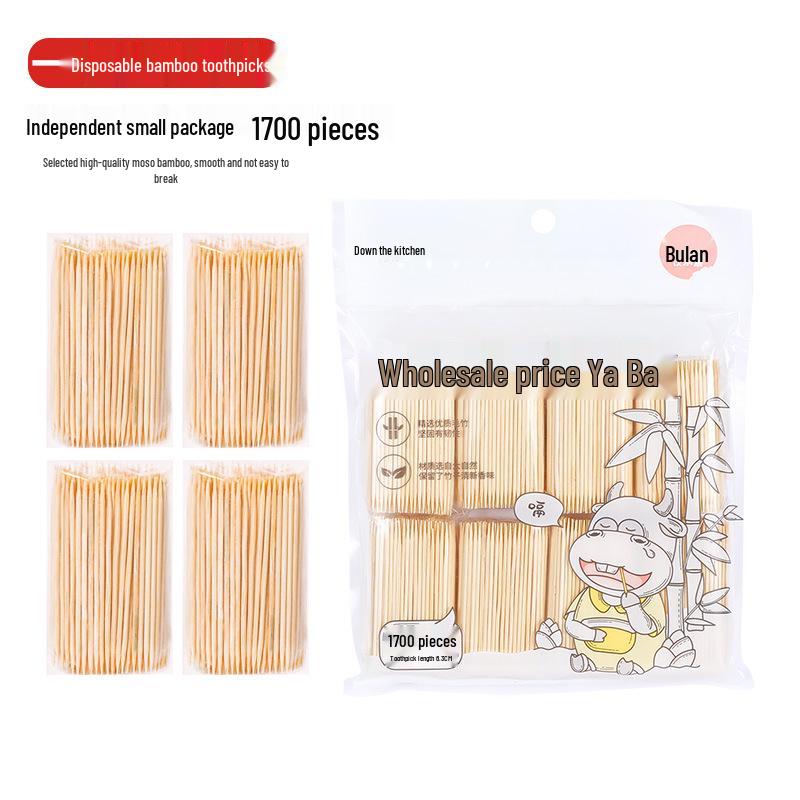 Yijie Double-Ended Bamboo Toothpicks, 1700 Disposable Pieces, 8 Packs for Hotel, Restaurant, or Household Use. Yijie