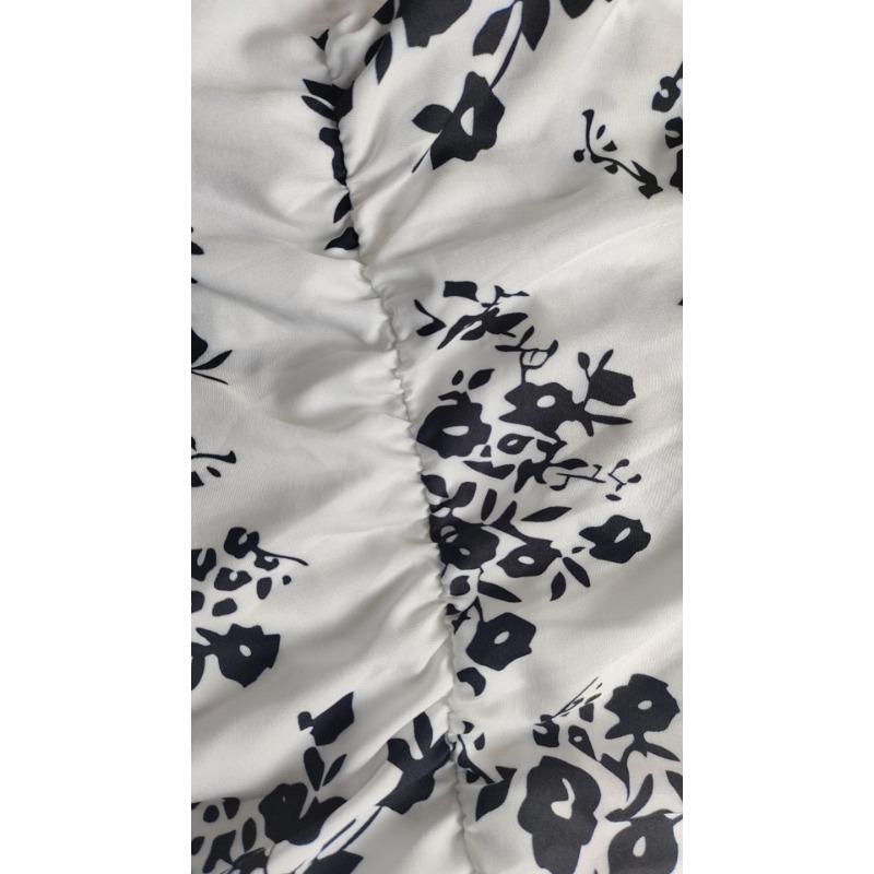 Printed Square Neck A-line Dress Women's Temperament Sexy Backless Slit Tied Dress Spring 2025