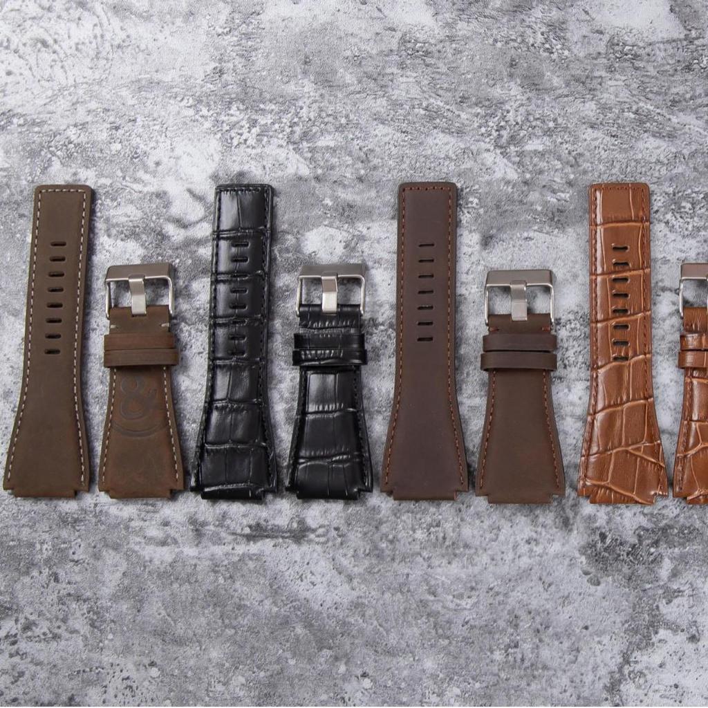 Double-Sided Cowhide Leather Watch Band, Soft, Waterproof, Bamboo Pattern, Crazy Oil Leather Finish