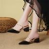 Premium pointed head thick heel bag head drag 2025 new pedal middle heel rivet French outer half slippers women