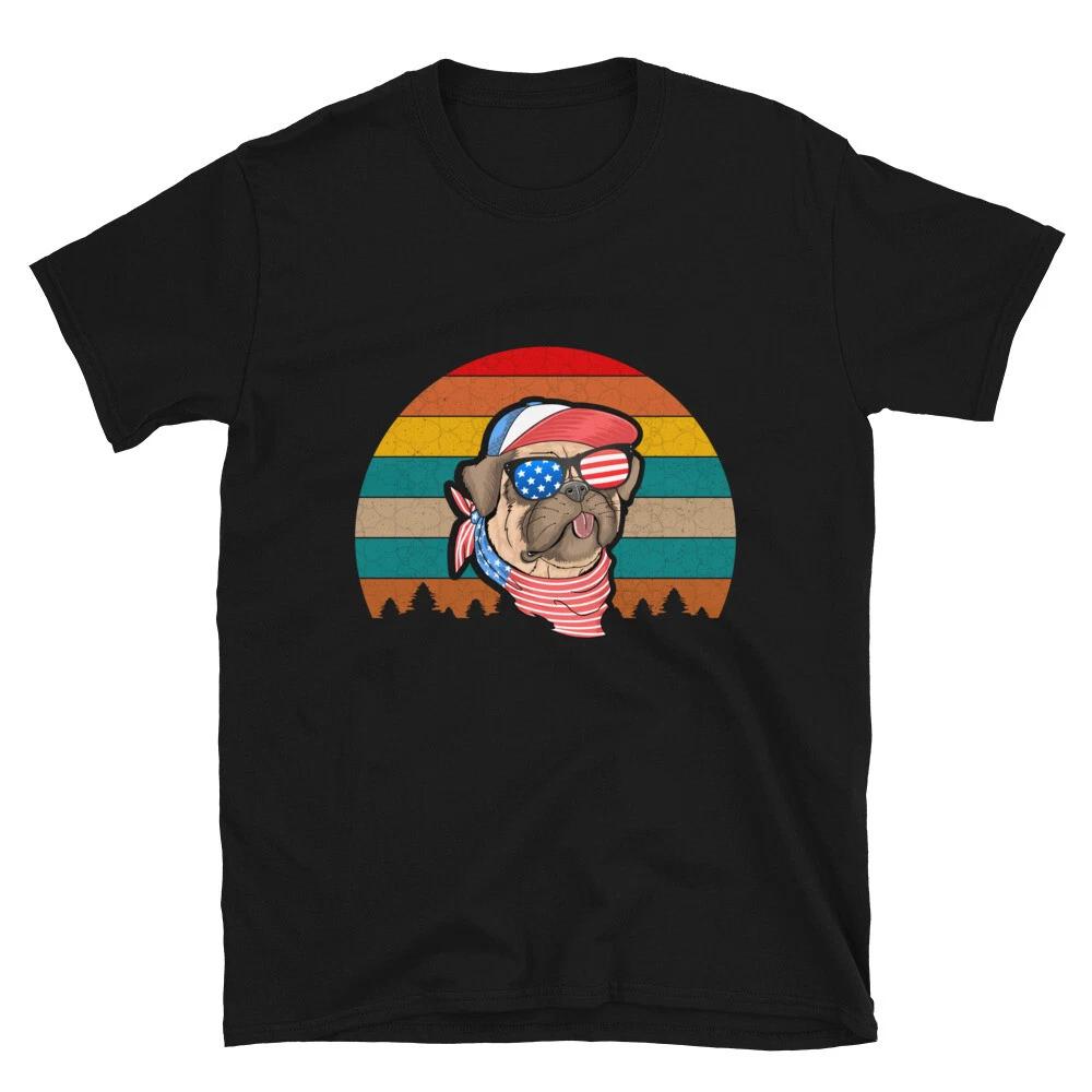 American Pug Dog July 4th of July USA US Flag T-Shirt XL