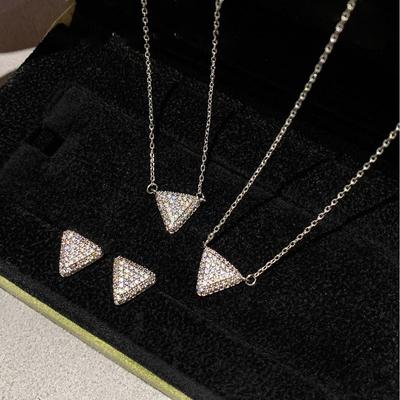 Chic Zircon Triangle Stud Earrings & Necklace Set: Trendy Light Luxury Clavicle Chain Jewelry