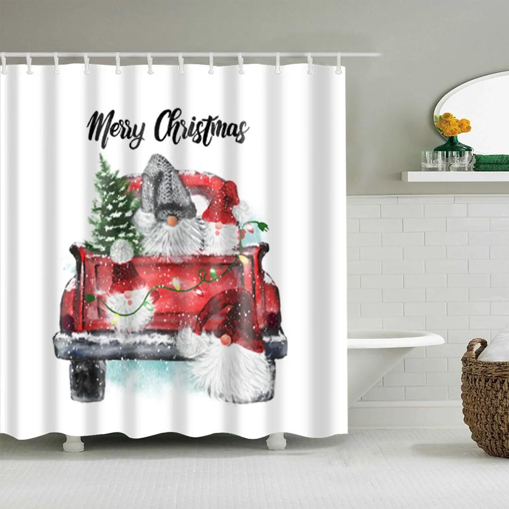 Christmas Bath Curtains Home Decor Winter Snowflake Snowman Santa Claus Waterproof Shower Curtain Bathroom Curtains