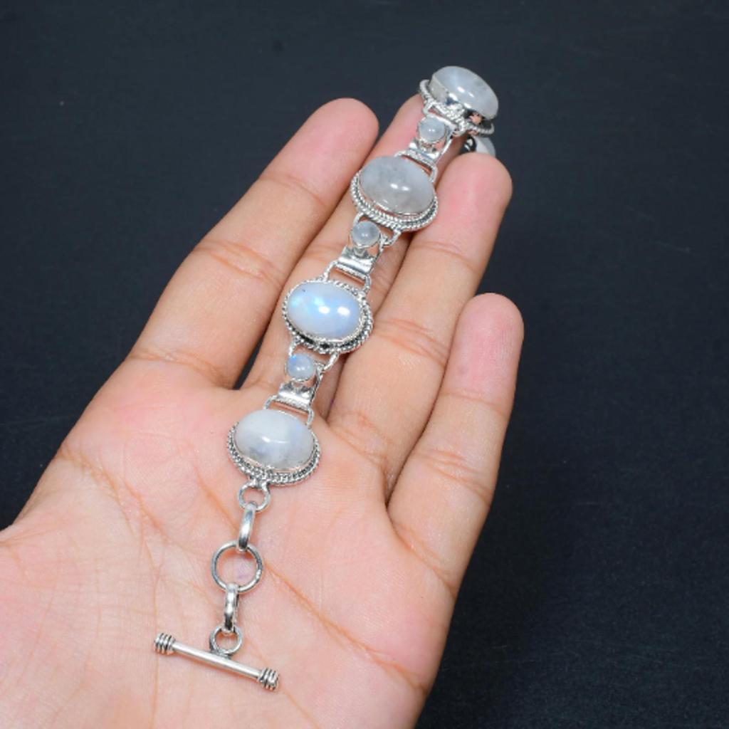 Duhový měsíční kámen s malým měsíčním kamenem náramek z přírodního kamene 925 stříbrný přírodní náramek jako dárek pro někoho, koho milujete