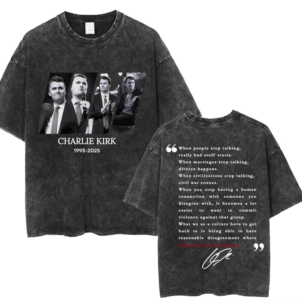 Justice for Charlie Kirk Freedom Washed T Shirts Fashion Men Women Vintage T Shirts Oversized 100 Cotton Casual Tees Streetwear